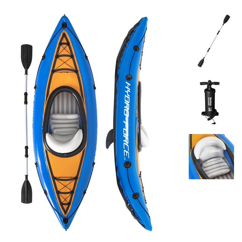 

Portable Winner 1 Person Inflatable Fishing Kayak Set Includes Double-Sided Paddle Extra Storage Grab Rope Hand Pump, As picture