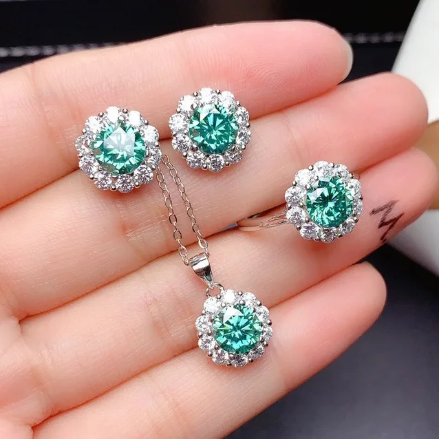 

Luxury 3Pcs/Set 1 Carat Emerald Ring Earrings Shiny Micro Inlay Cubic Zirconia CZ Geometric Necklace Ladies Jewelry Sets