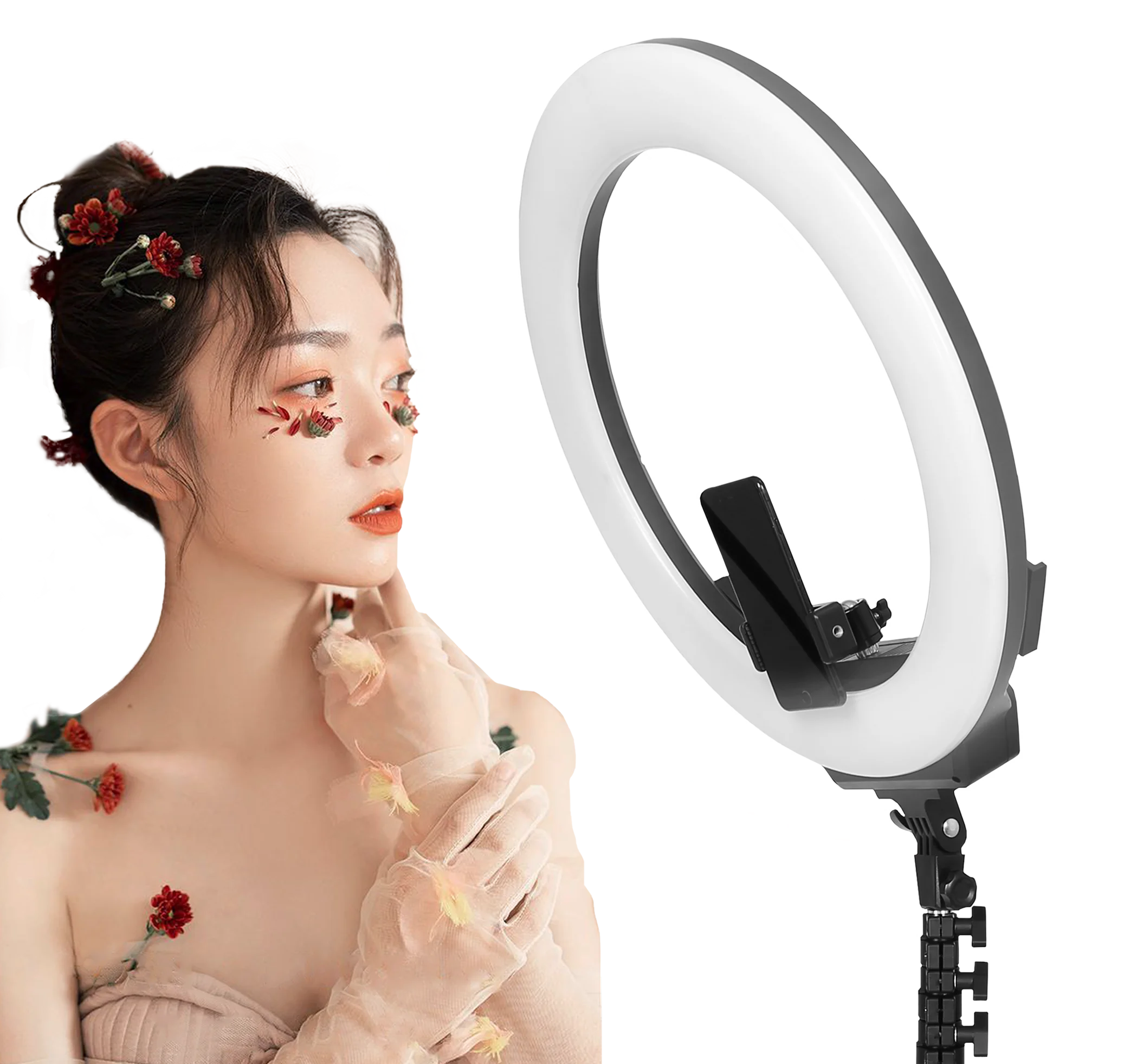 

18 Inch LED Dimmable Selfie Ring Light with Tripod Stand phone holder for Live Stream Beauty Facial Make Up