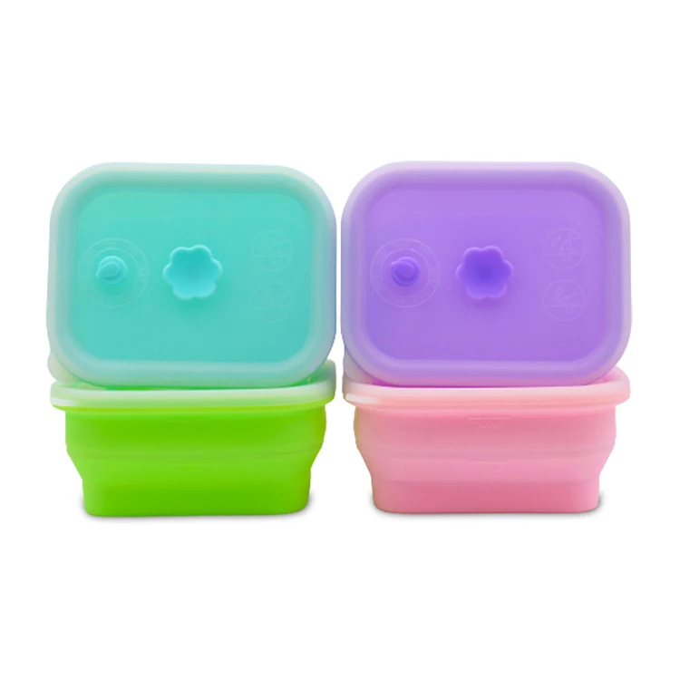 

Collapsible Folding Rice Bowl Silicone Food Bowls Reusable Storage Container Silicone Bento Box with Silicone Lid, Purple, blue, green, pink