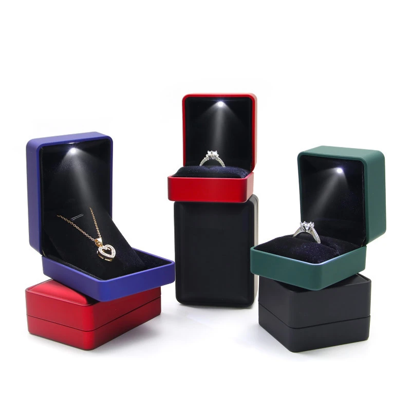 

Wholesale Luxury Packaging jewelry box with led light engagement ring box Lights Gray Jewelry Boxes For Ring With Lighting