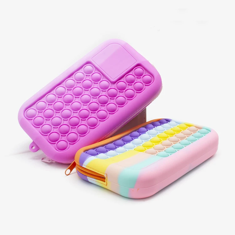 

Relive Stress Fidget Toys Push Popper Bubbles Pen And Pencil Storage Bag Sensory Push Silicone Rainbow Handbag Bubble Pencil Box, Picture shown