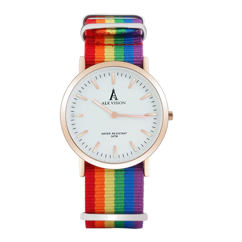 

Custom logo Pride LGBT Men Watches Nylon Rainbow Strap Wristwatch Clock Simple Men Canvas Belt Quartz Watch Dropshopping, 2 colors