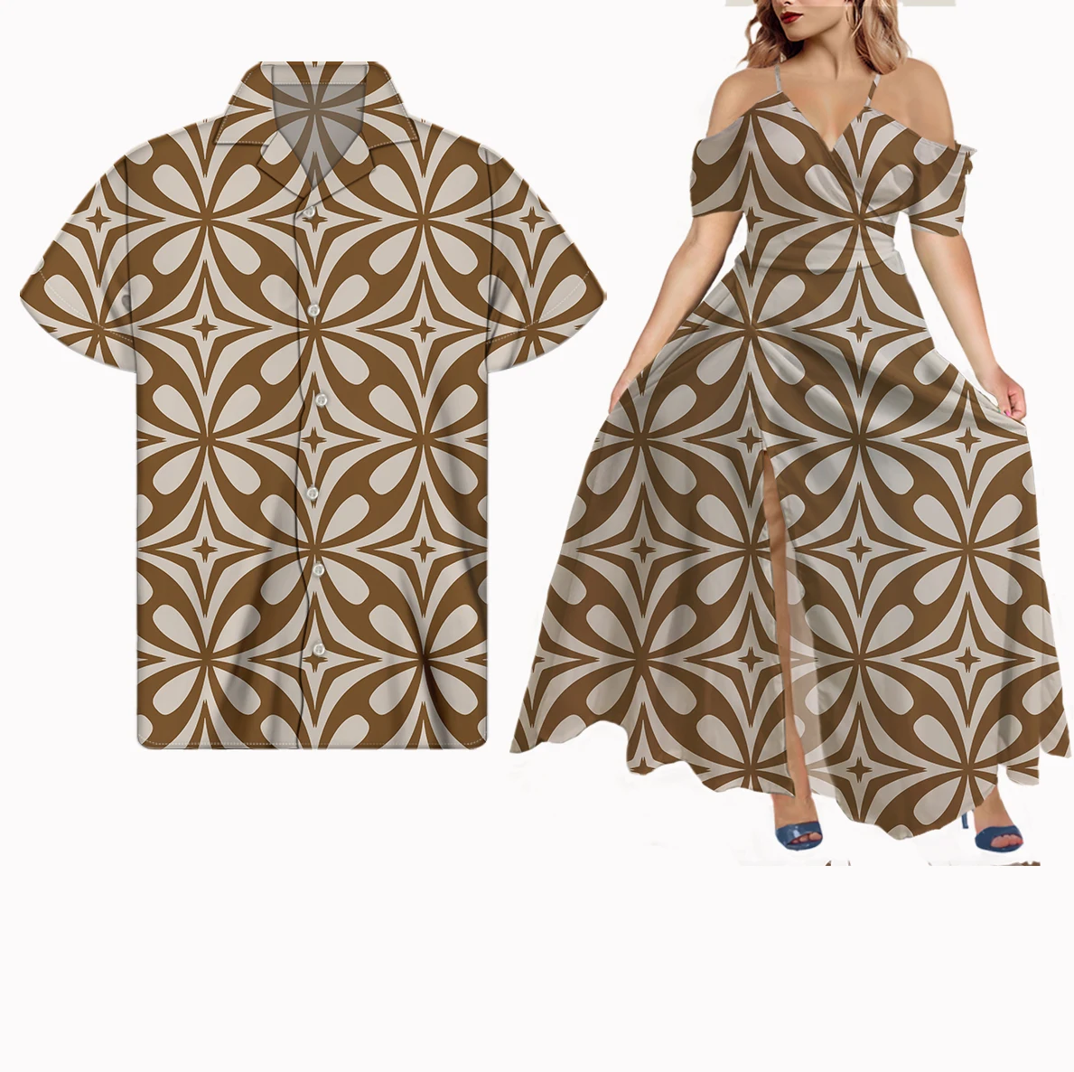 

Wholesales Couple Clothes Casual Bodycon sleeveless Print Dress & Men Shirt Couple Dress Tribal Couple Clothes