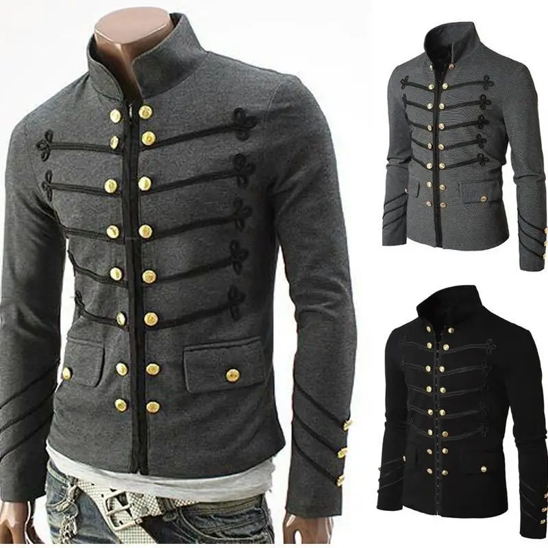 

Embroidered fabric buttoned solid cardigan plus size men's jackets