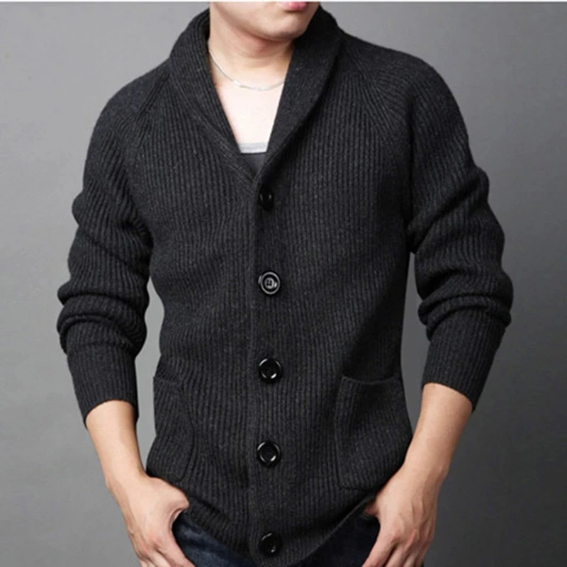Latest Shawl Collar Raglan Sleeve Heavy Cardigan Knit Sweater Black ...