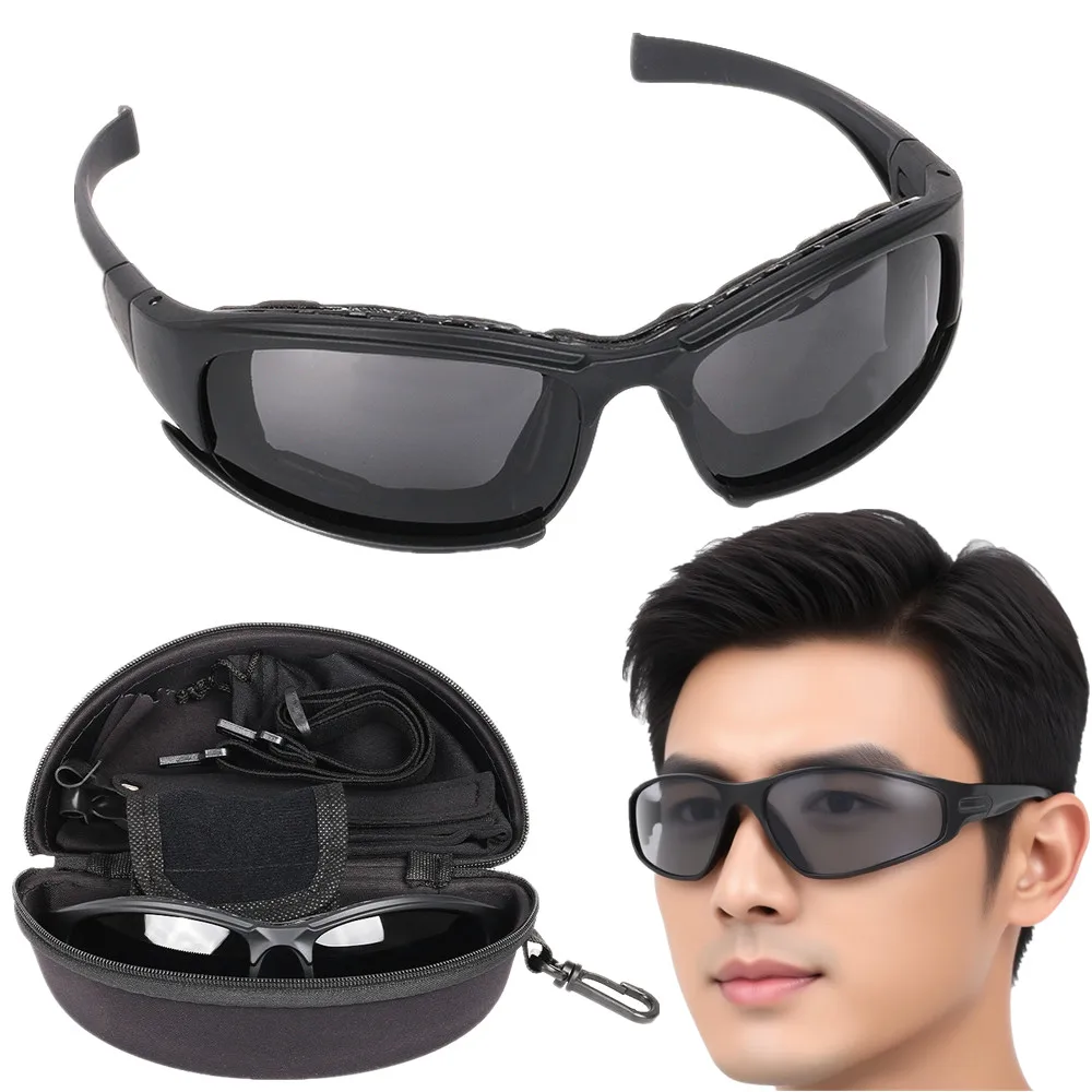 X7 Polarized Sunglasses Unisex Tactical Goggles with 4 Lens Kit for Outdoor Training & Shooting Interchangeable Eyewear System