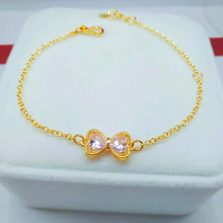 

Gold Plated Diamond Bow Bracelet Exquisite Craftsmanship Gold Bow Bracelet Ladies Jewelry
