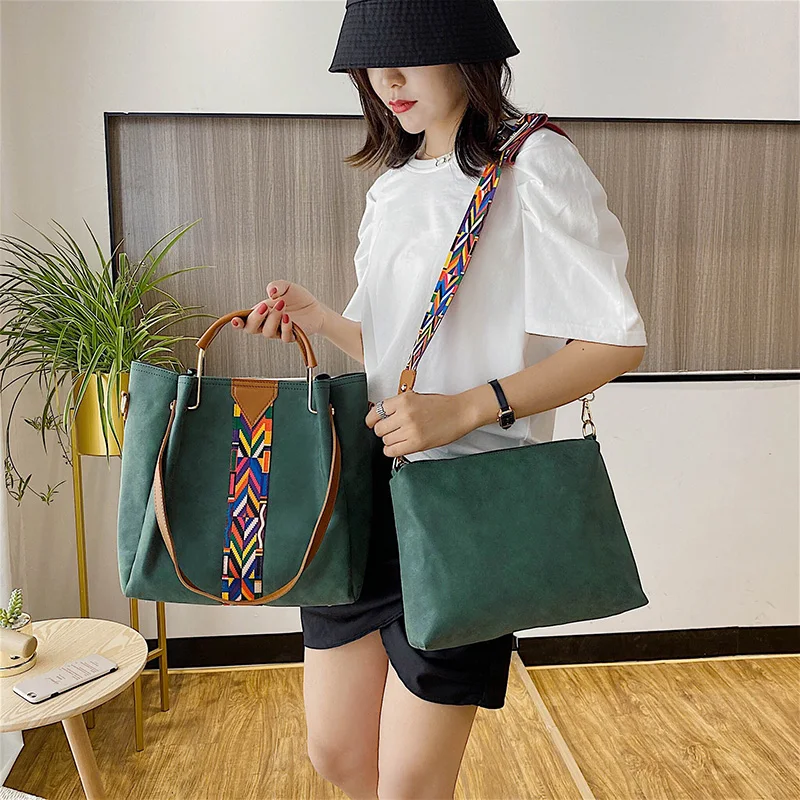 

Ladies Large Capacity PU Leather Hand bag Crossbody Bag for Women Tote Handbag Single Shoulder Bag With Colorful Strip