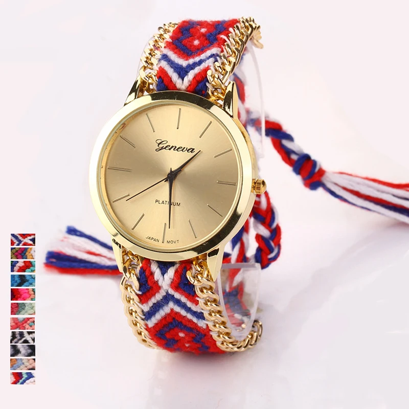 

Ethnic style woven ladies watch bracelet watch DIY hand-woven wool chain Geneva watch