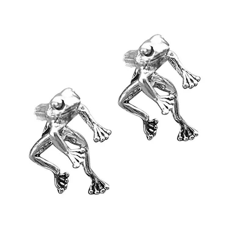 

SC New Design Cute Frog Earrings Jewelry Fashion Girls No Pierced Ear Cuff Climber Earrings Vintage Silver Frog Stud Earrings