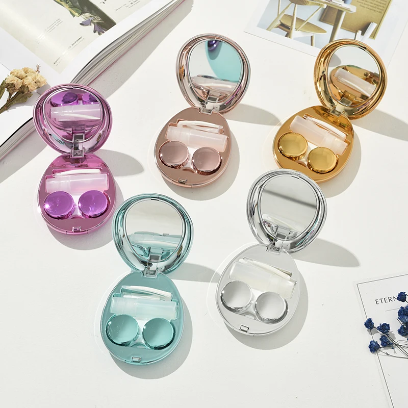 

Customized delicate touch pebble mirror contact lens case solid color department beauty pupil case, Multi