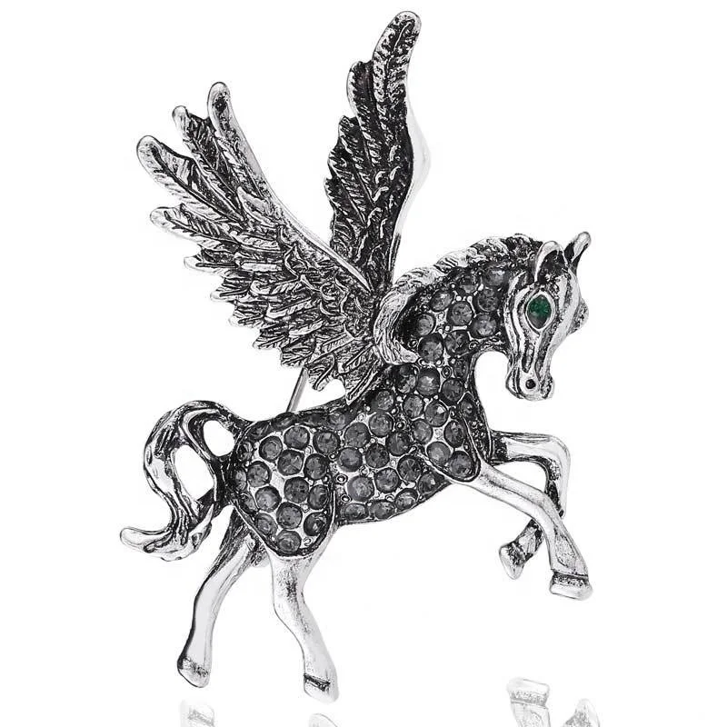

XILIANGFEIZI Fancy Custom Vintage Rhinestone Crystal Jewelry Small Animal Wing Corsage Men Suit Large Horse Brooches, Gold silver