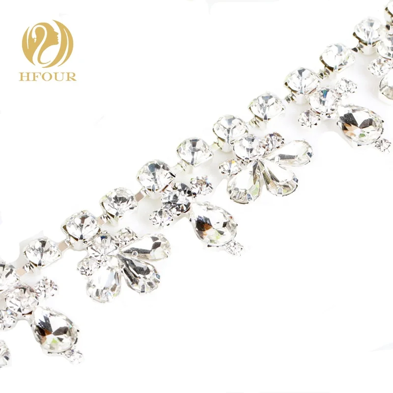 

New style Sharp drop shape Crystal Rhinestone Fancy Chain Sew on for DIY Accessories, White