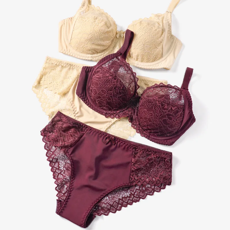 

Big Boobs Should Have A Comfortable Environment Like Softness In the Air Women Plus Size Push Up Hot Lace Bra And Panties Set