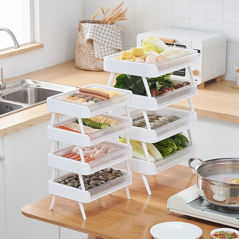 

DD416 Multilayer Hot Pot Dish Holders White Plastic Kitchen Storage Shelf Tray Collapsible Drain Dish Racks