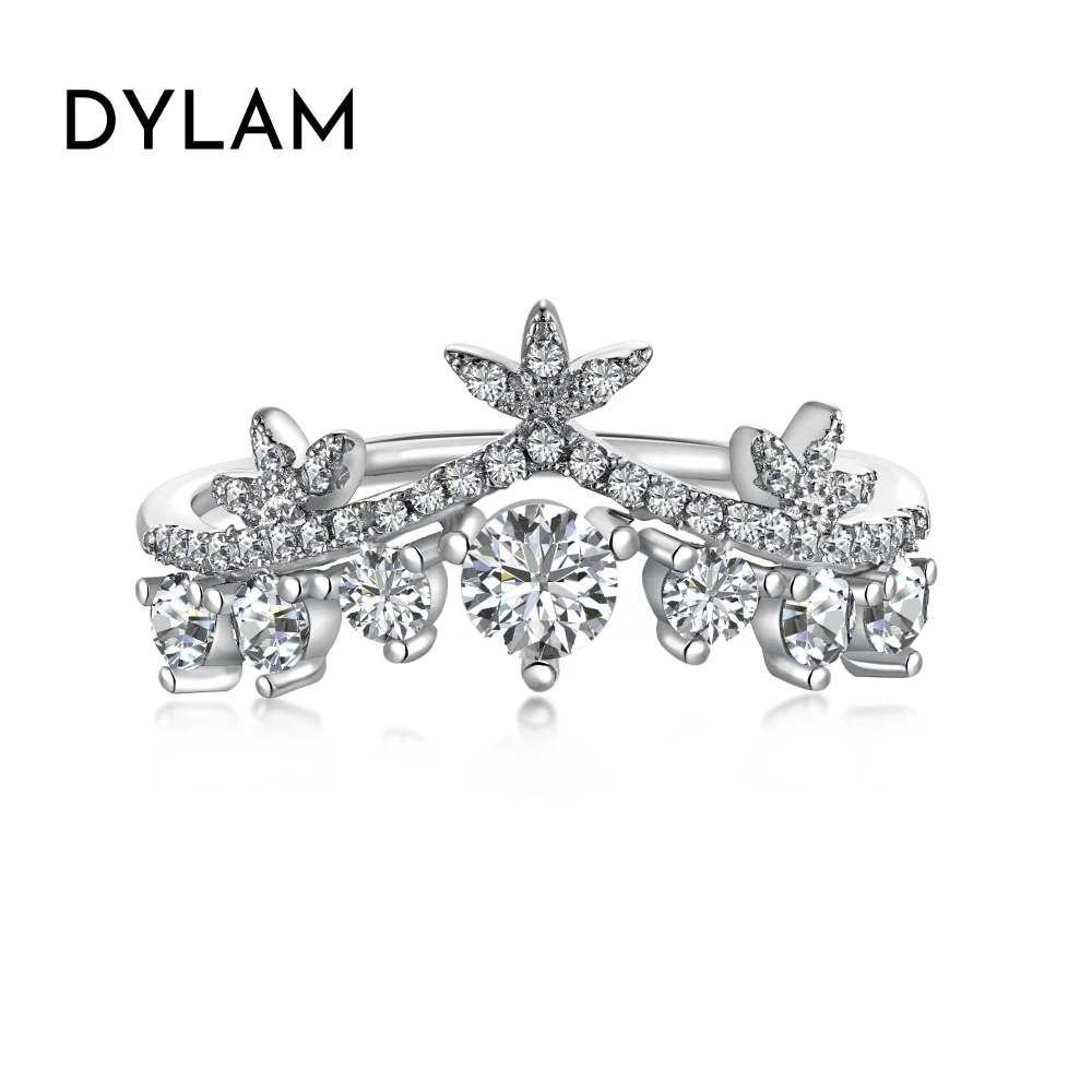 

Dylam Luxurious Jewellery V Crown Shape Rhodium Rose Gold Plated Luxury 5A Cubic Zircon Zirconia Wedding Engagement Silver Ring