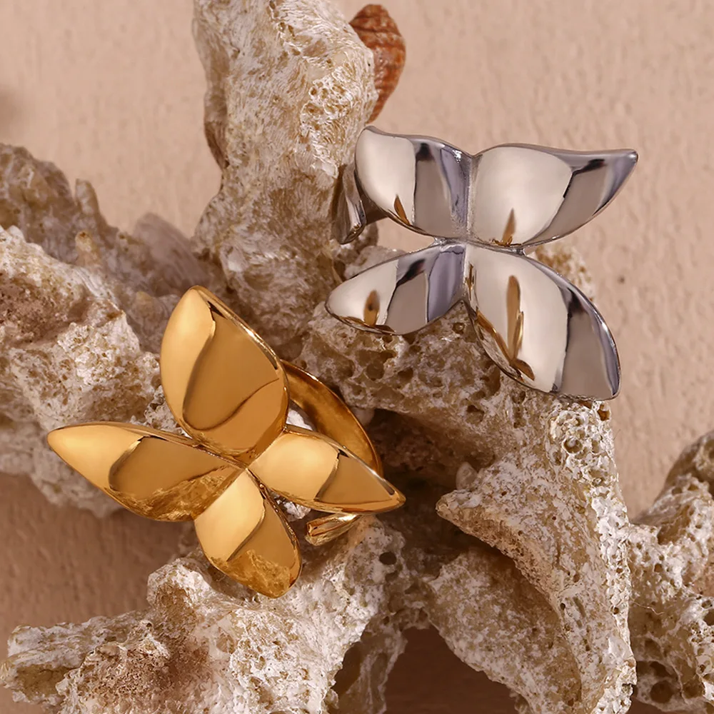 

Tarnish free stainless steel gold plated luxury stainless steel butterfly ring for woman