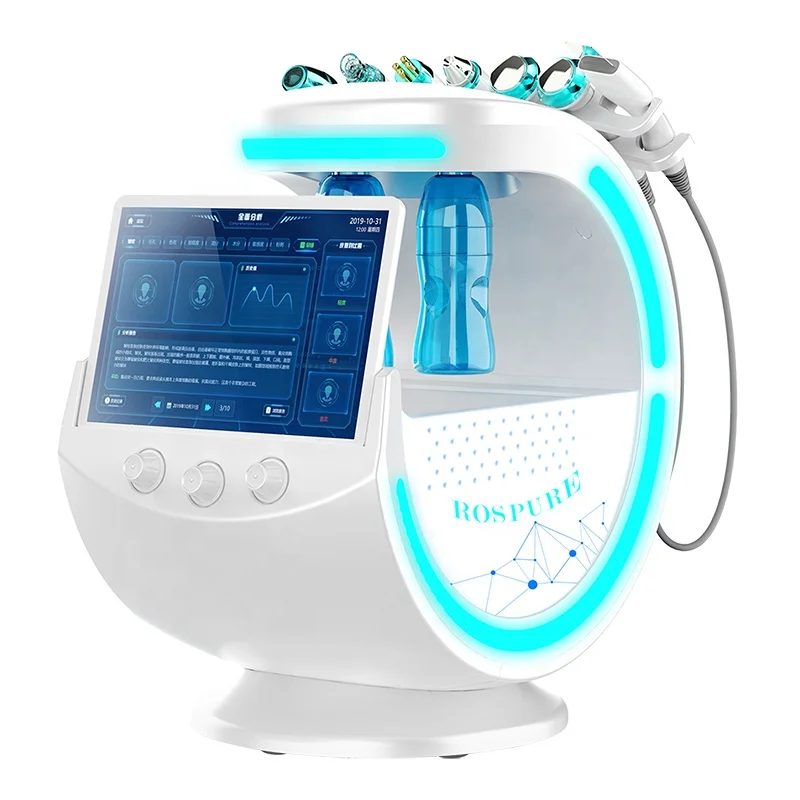 

2020 New Design 7 in 1 Hydra Microdermabrasion Machine Oxygen Facial Skin Care Beauty Machine with Skin Scanner, White