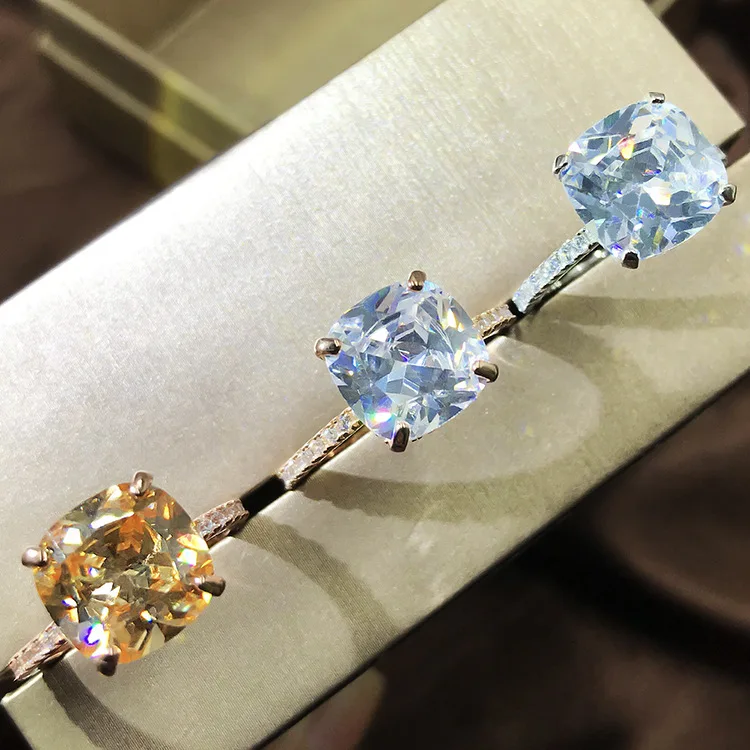

European and American high-end luxury simulation diamond ring female super flash simple diamond S925 sterling silver non-fading