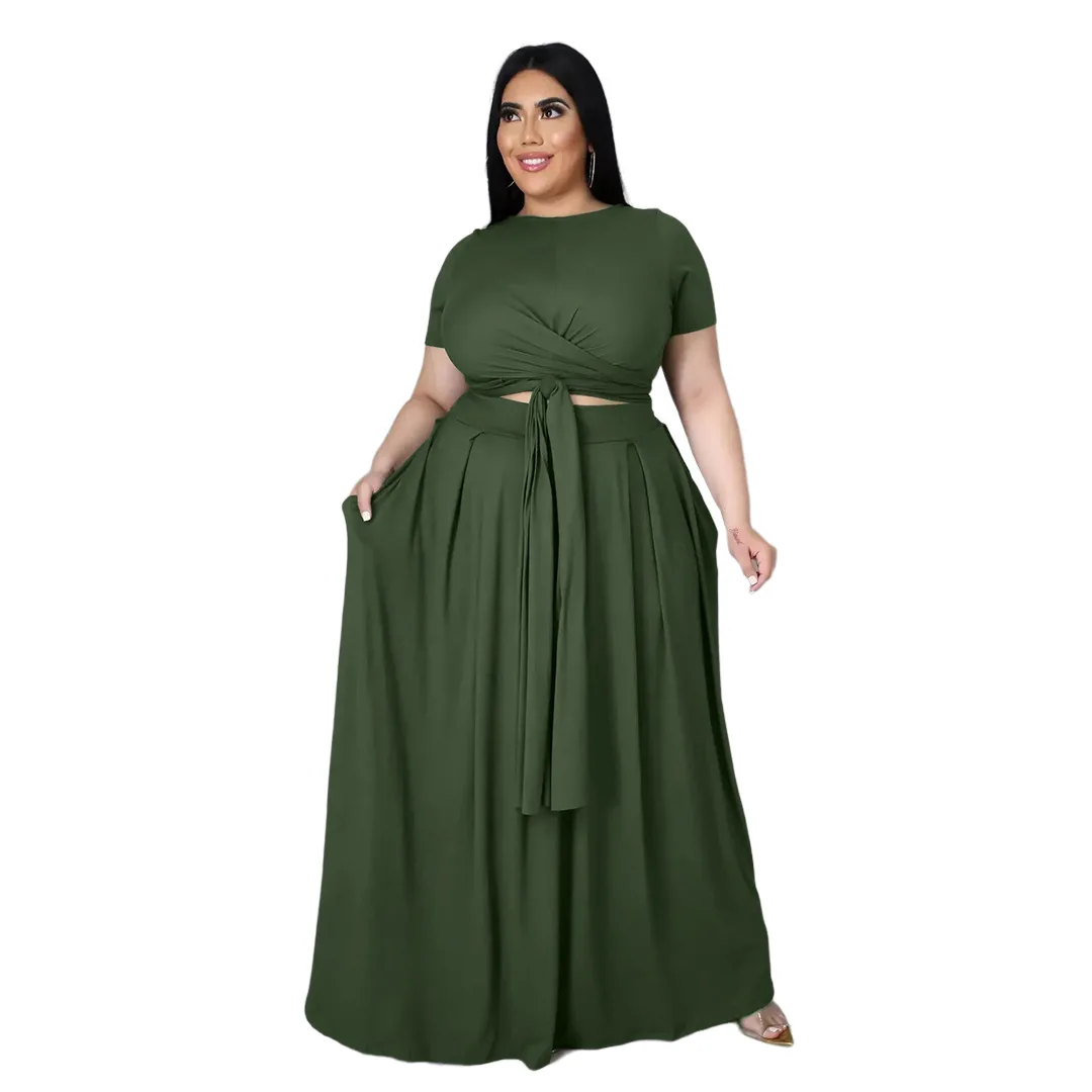 

2021 plus size women clothing trendy elegant solid color bandage women maxi dress womens tops and skirt set, White/black/red/yellow/green/orange/fluorescent pink