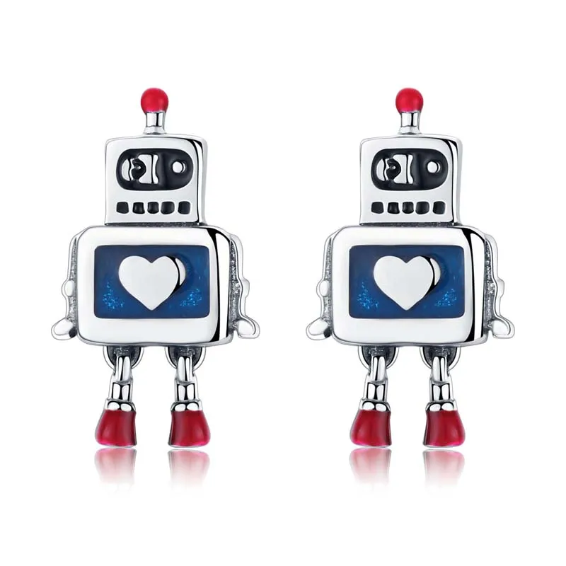 

Wholesale Earrings Women Fashion Platinum Plated Robot 925 Sterling Silver Stud Earrings Jewelry