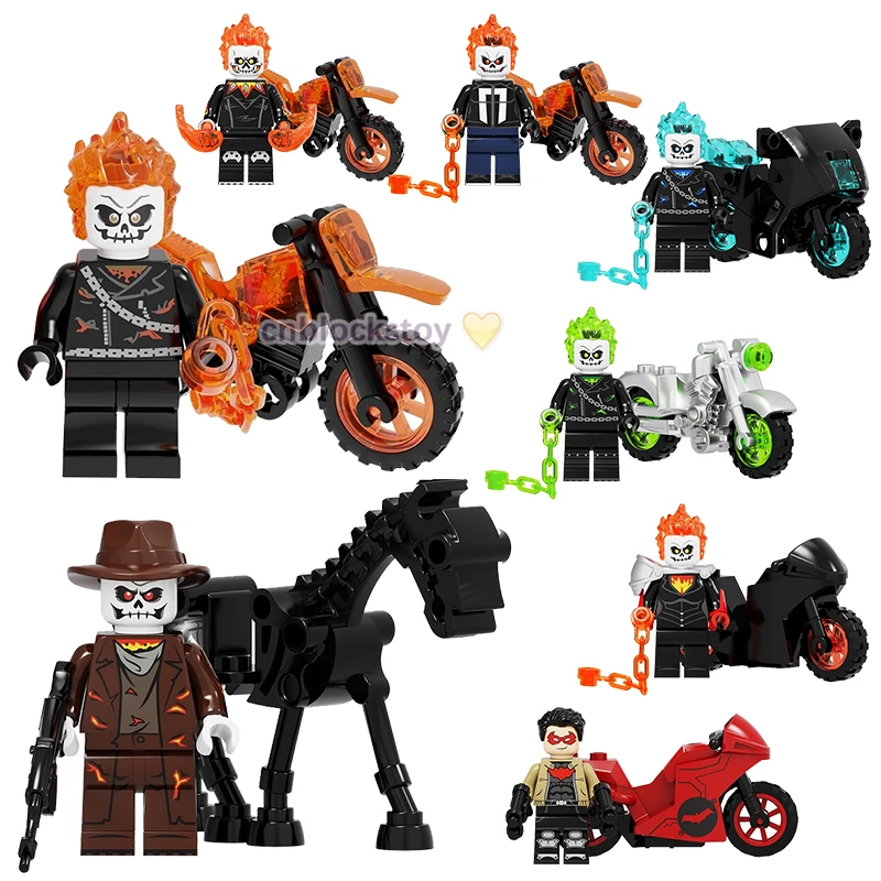 

Building Block Super Heroes Red Hood Ghost Rider The Terminator With Motorcycle Action Figure Children Plastic Toys KF6120