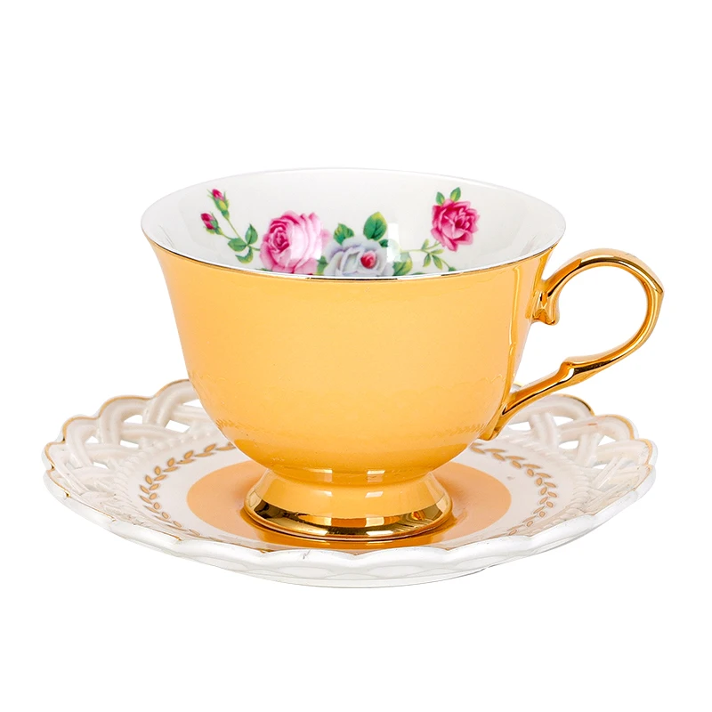 

afternoon tea decal golden edge yellow ceramic coffee cup, Pink,grey,yellow,etc/customized