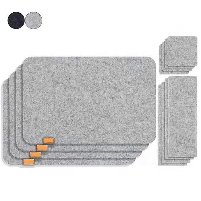 

amazon top seller felt placemats set of 6pcs with Glass Coasters and Cutlery bag ,Rectangle wool felt table mat placemat, Customized color