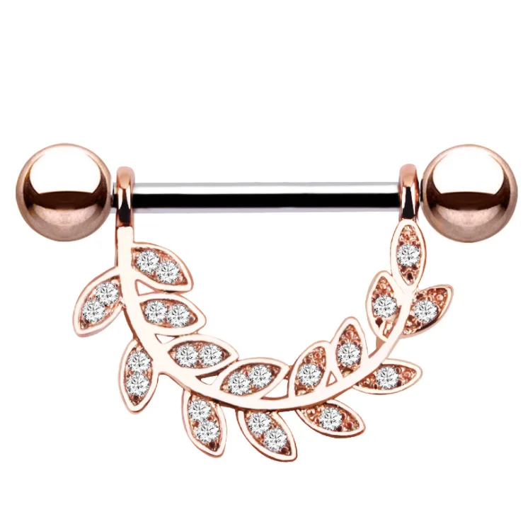 

new leaf design cute silver rose gold plated 316L stainless steel nipple piercing rings hoop