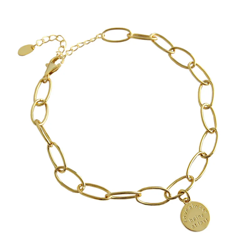 

Stylish 925 Sterling Silver Vintage cold and elegant geometric English round chain ankle bracelet