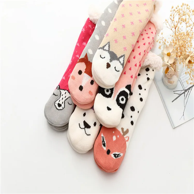 

Women Ladies Cheap Animal Knitted Winter Home Indoor Lounge Slipper Socks With Plush Sherpa Lining In Stock Wholesale, Custom color