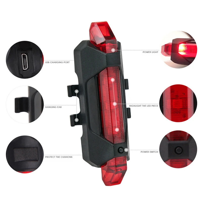 

Bicycle Bike Light LED Taillight Rear Tail Safety Warning Cycling Portable Light USB Style Rechargeable Bike Accessories, Red blue white