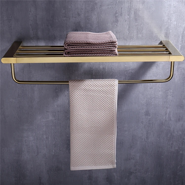 Bathroom accessories stainless steel brushed gold towel holder clothes rack