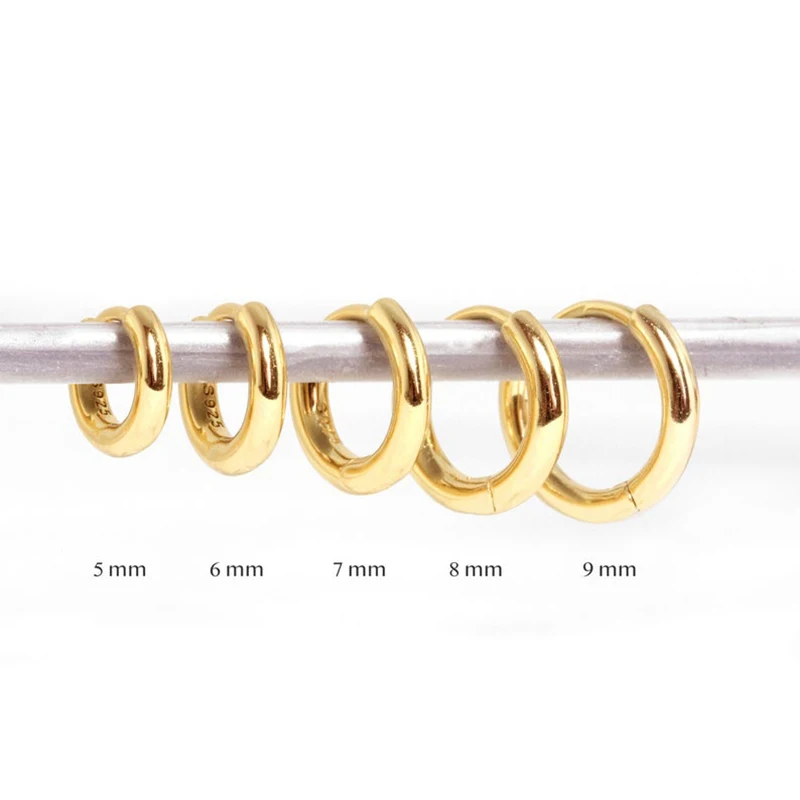 

fashion earrings jewelry 925 Sterling Silver earring set 5mm/6mm/7mm/8mm/9mm luxury gold plated huggie hoop earrings women