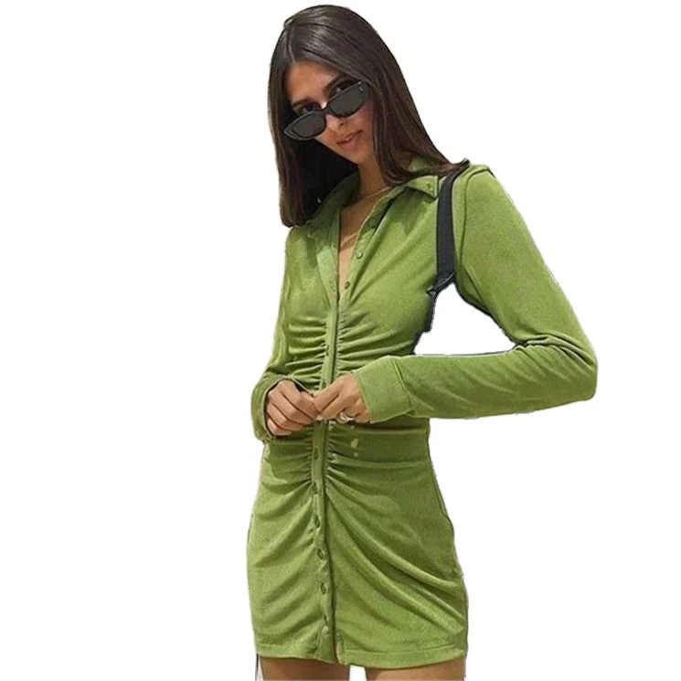 

summer dress women clothing Robe new arrivals 2021 long sleeve button sexy women's casual dress tights dress