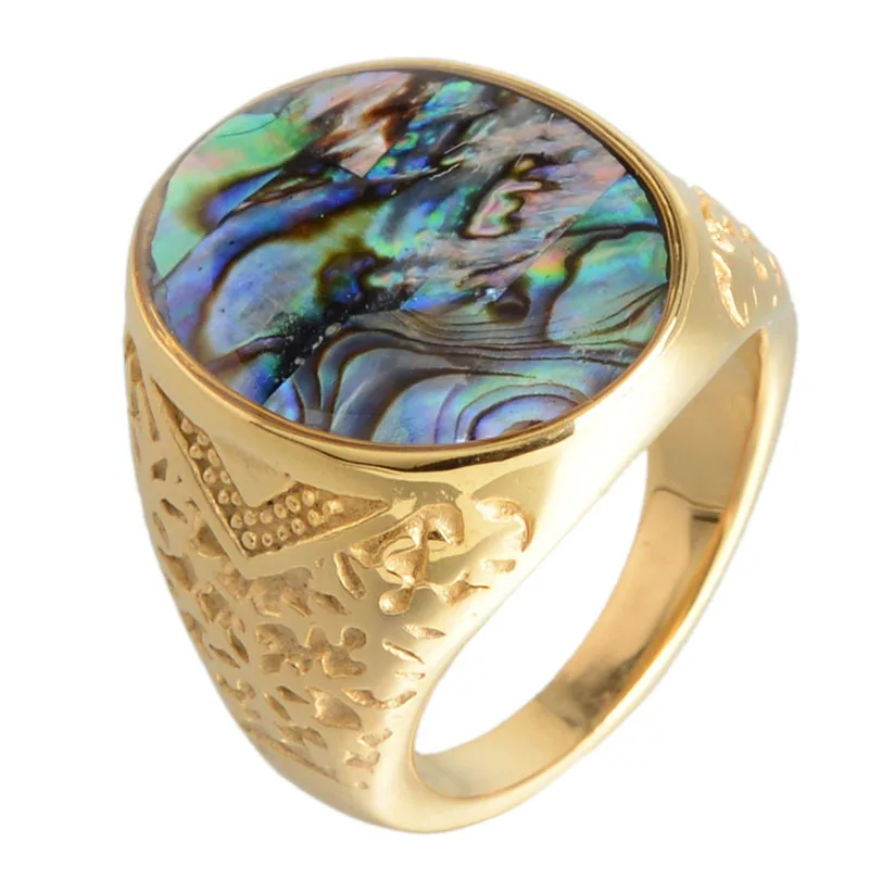 

18K Gold plated Gemstone Handmade Ring Abalone shell rings for man couple rings Christmas gifts