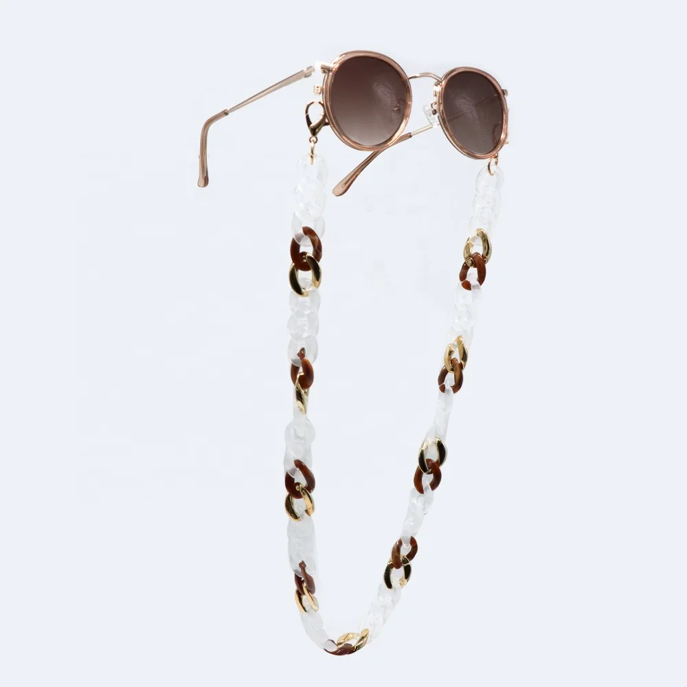 

Custom Transparent Gold Plastic Acrylic Masker Lanyard Sunglasses Cord Luxury Eye Glasses Chain Eyeglasses Holder, As shown or customized