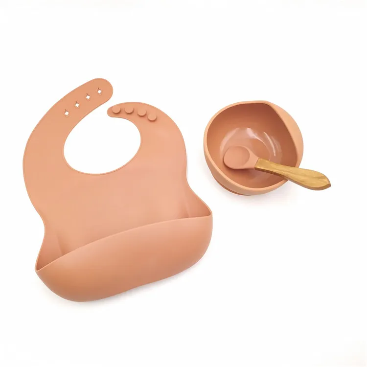 

3- Pack Manufacturer Waterproof Wholesale Tableware Baby Bib Sets Silicone Baby Feeding Set, 28 colors