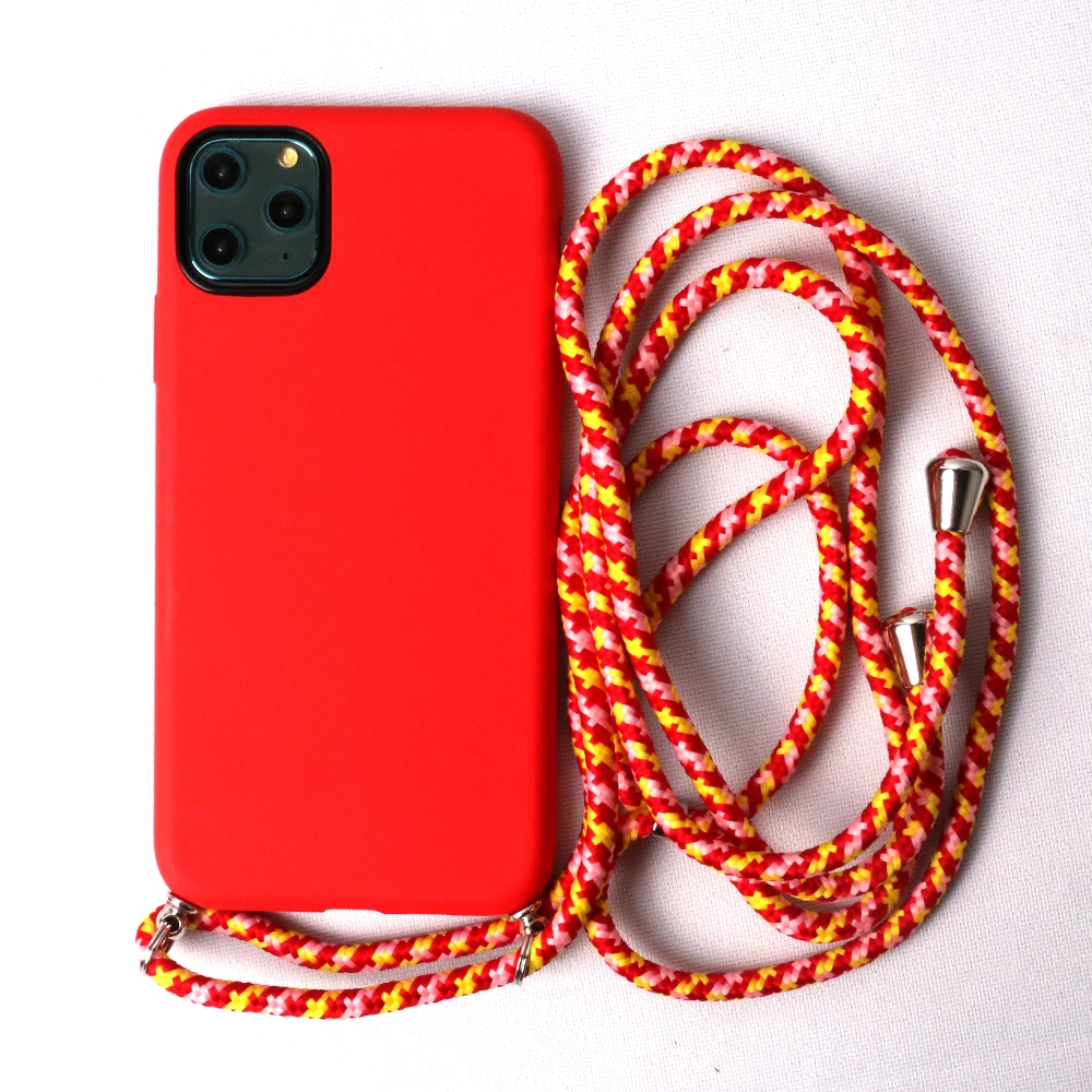 

2020 Trendy hanging wrist neck strap cord chain cell phone case with Necklace strap rope crossbody phone case, Yellow.red,mint green,black,gray,rose purple, light blue,pink.