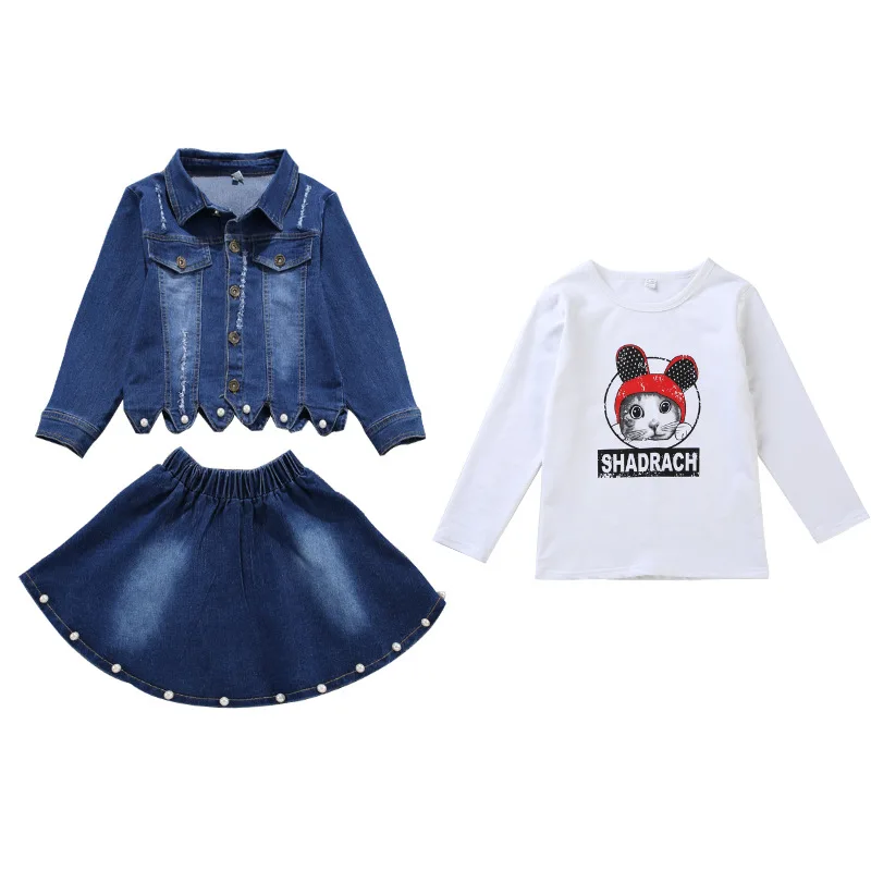 

New Style Autumn Spring Baby Girls Clothing Sets Children Long Sleeve Denim Tops Peal Denim Dress Outfit Kids Girls Clothes