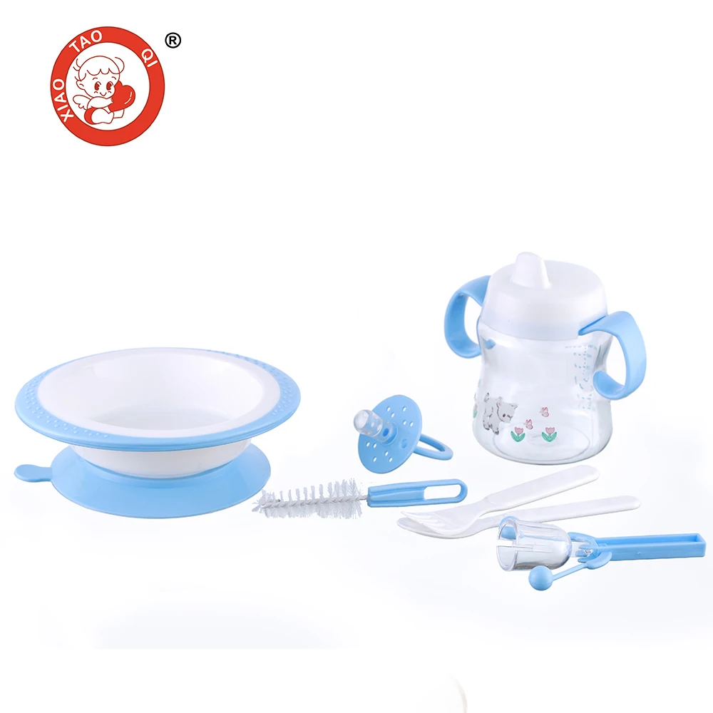 

Free Sample Factory Price Baby Training Fork Spoon Bowl Set Baby Plastic Feeding Set Tableware