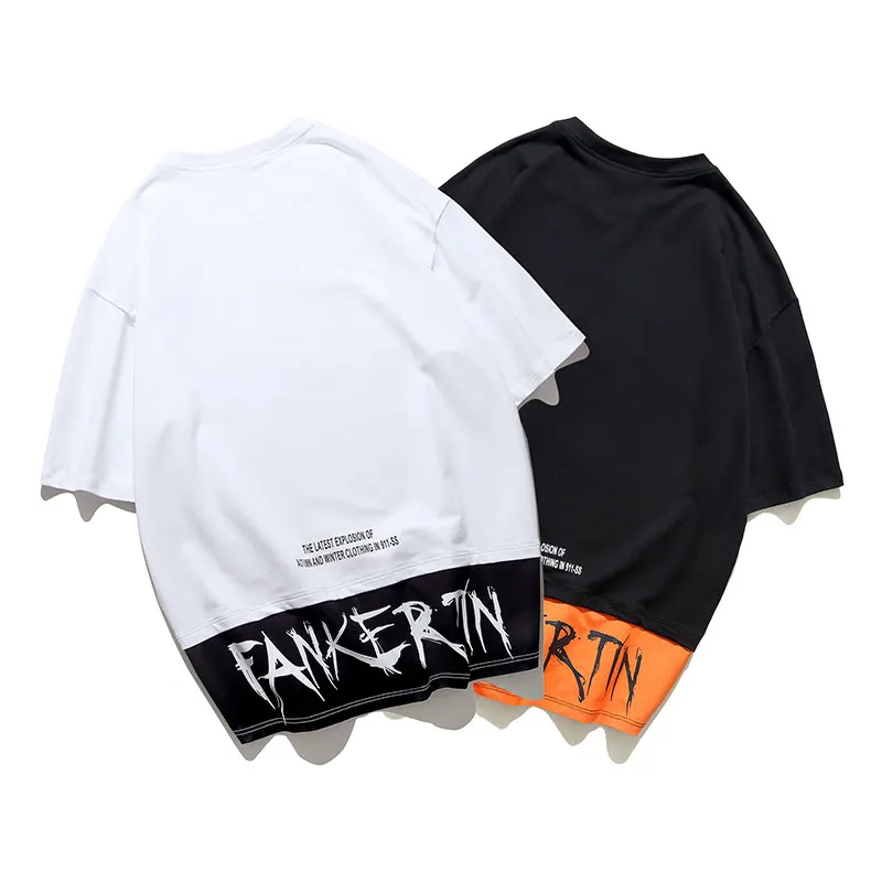 

Streetwear Splicing T-Shirt Trend Printing Man's Tshirt O-Neck M-3XL Summer Tshirts For Men, Black,white
