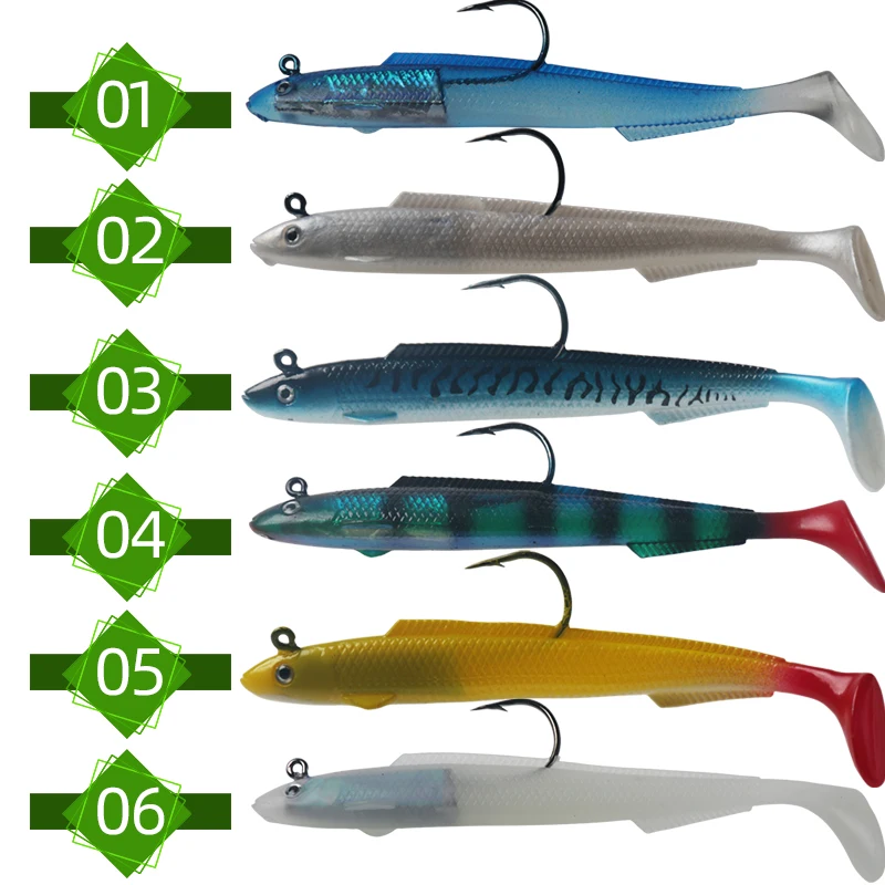 

15cm 30g Soft Eel Fishing Lures Rubber Worm Bass with Crank hook Long Bait, Green strip,transparent red,blue strip,white green ,black white