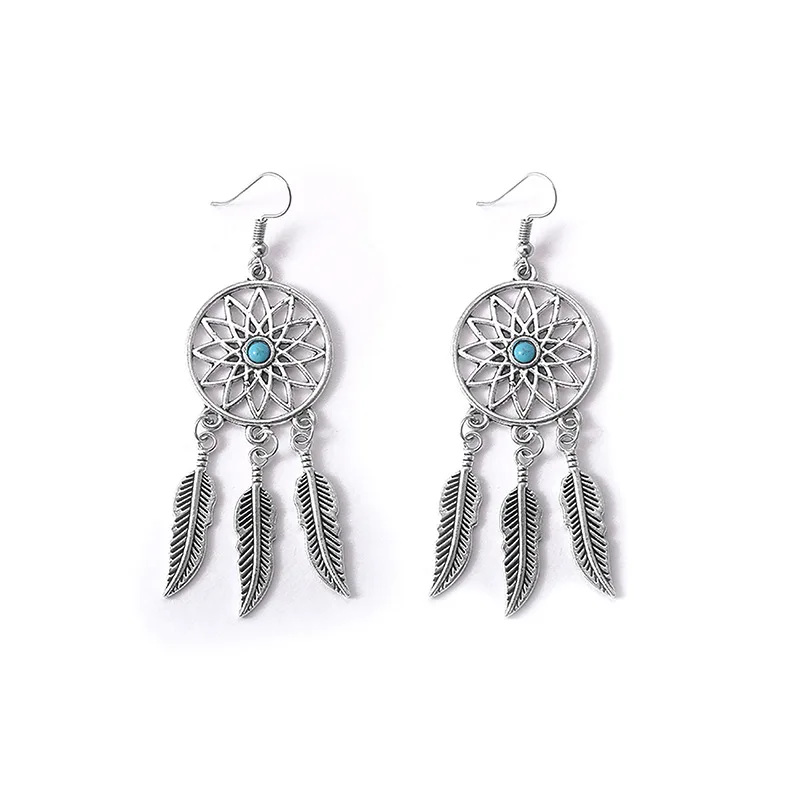 

Exotic style earrings jewelry dream catcher feather pendant earrings hot sale hollow earrings, As picture