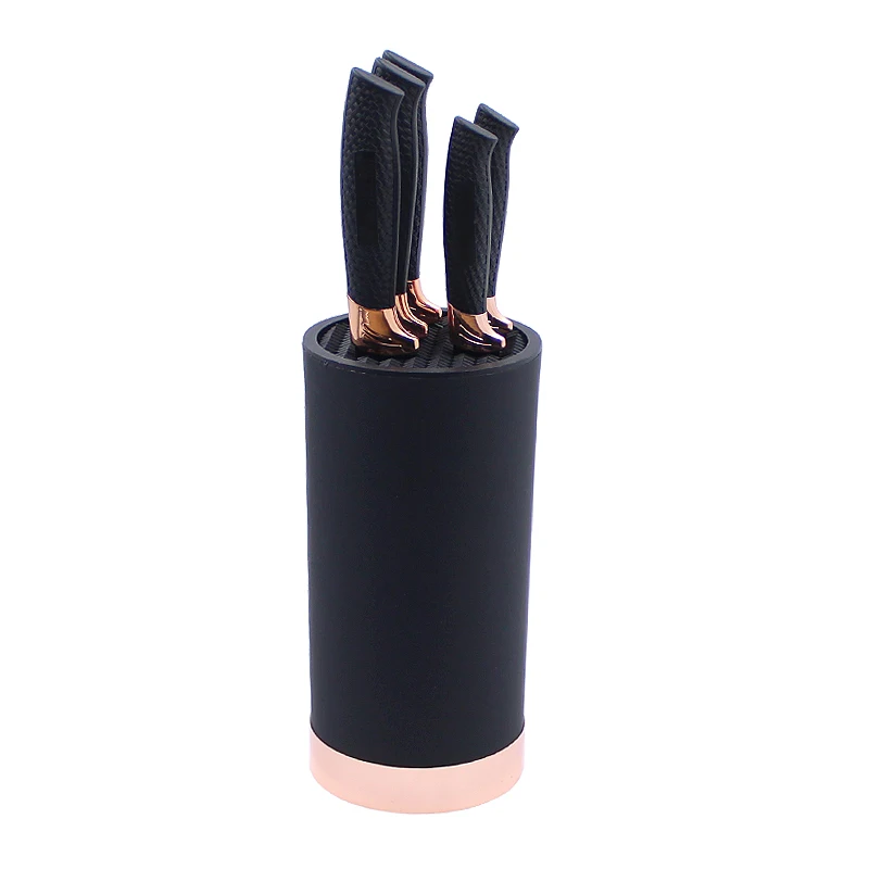 

wholesale rose gold circlet black coating kitchen chef knife set with block stand