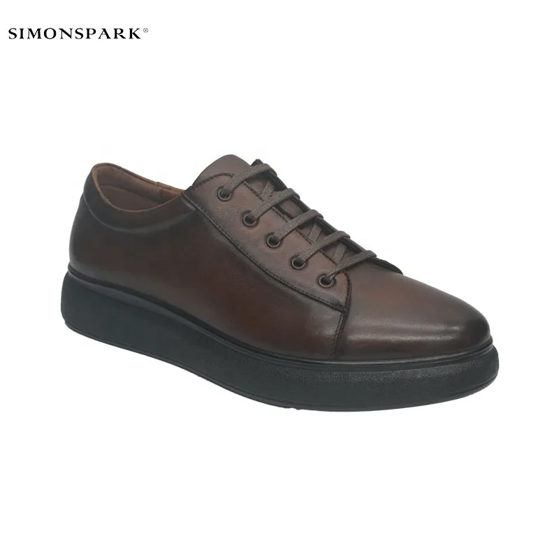 

wholesale simple style brown thick sole genuine leather men's sneakers casual shoes