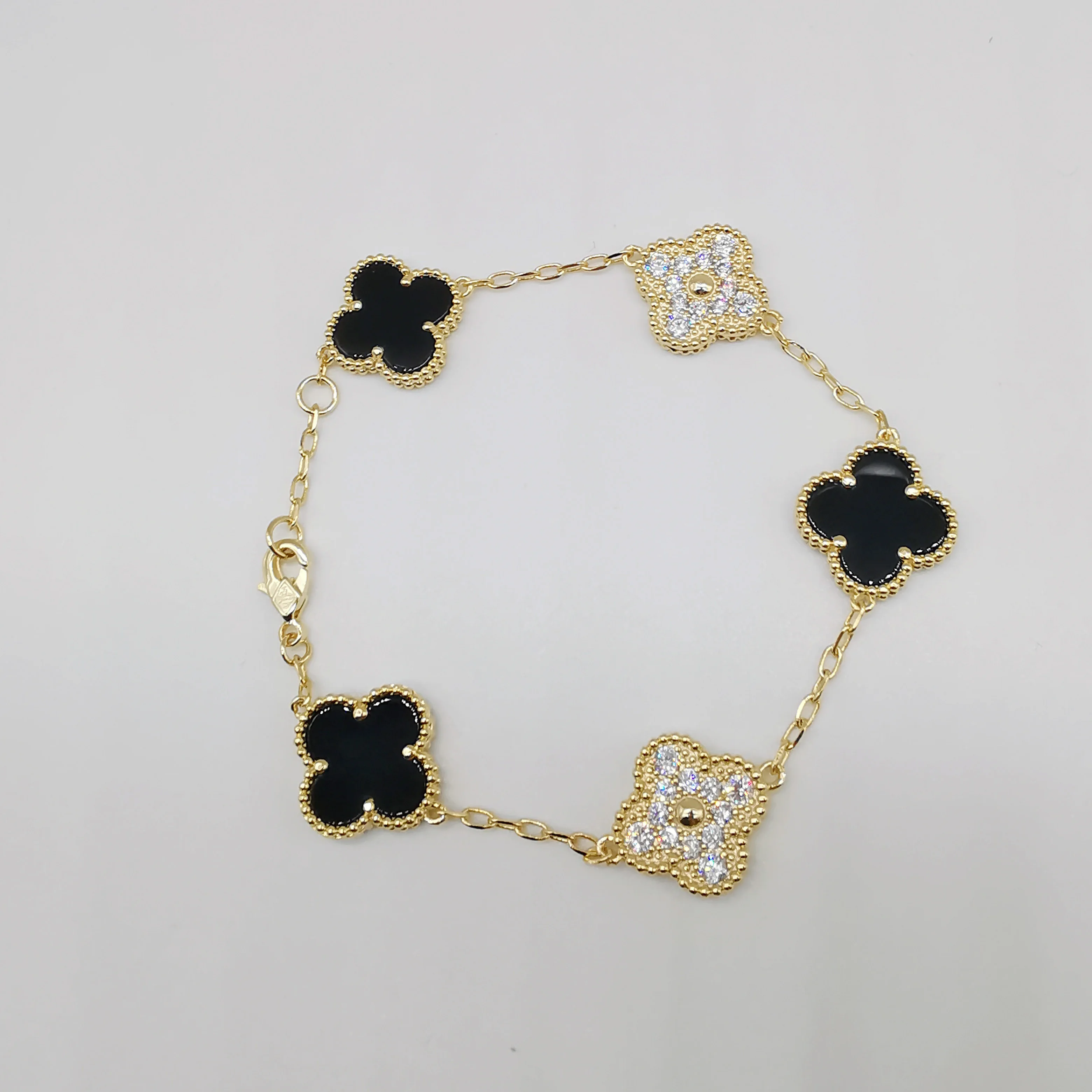 

925 Sterling Silver Lucky Four Leaf Clover Gold Plated Silver Plated women bracelet jewelry, Picture shows