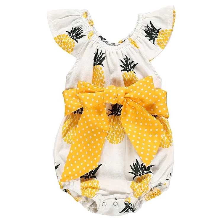 

Pineapple design sleeveless cute jumpsuit fashion new design children clothing wholesales summer organic baby onesie