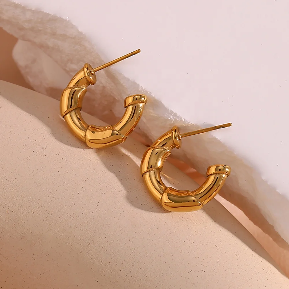 New Design Dainty C Shape 18K Gold Plated Stainless Steel Gold Hoop Earring For Women